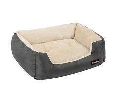 FEANDREA Cuccia per Cani, Letto Divano per Animali Domestico, Cuscino per Gatti, Superficie in Peluche, Sfoderabile per Lavaggio, Bordi Alti, Fondo Antiscivolo, Taglia M, 70 x 55 x 21 cm, Grigio Scuro