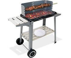 Gardebruk Barbecue Portaile BBQ a Carbonella Griglia e Spiedo Regolabili con Ruote 83x87x44 cm Ripiani Grill Balcone