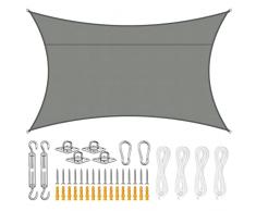 Anbte 2x3m Tenda a Vela Impermeabile Vele Parasole Rettangolare 420D Oxford Stoffa Protezione Raggi UV Tende da Sole per Esterno Ombreggiante con Kit di Fissaggio per Terrazza Giardino Prato Grigio