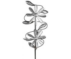 dekojohnson – Girandola per il giardino in metallo, girandola a vento doppia, argento anticato, 23/92 cm