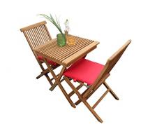 AVANTI TRENDSTORE - Laso - Set da giardino, composto da due sedie e tavolo in legno massiccio teak, pieghevole.