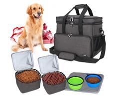 Teamoy Borsa da Viaggio per Dog Gear, Borsa da Viaggio per Cani con 2 Ciotole Pieghevoli in Silicone, 2 contenitori per Alimenti, 1 Tappetino per Le Ciotole (Grande, Nero)
