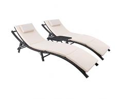 Devoko - Chaise lounge da esterno in rattan, con schienale regolabile, 3 pezzi, con imbottitura e tavolo pieghevole, Beige-cushion