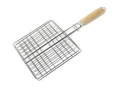 Leikance - Cesto per grigliare barbecue, manico in legno, rete pieghevole da giardino, barbecue