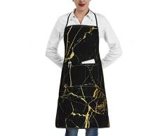 PSVOD Grembiule da cucina impermeabile con stampa floreale blu con bordo nero e grembiule tascabile per cucina e barbecue, Marmo nero e oro., Taglia unica