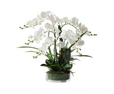 Fiori finti in vaso Fiori di orchidea di tarme di seta artificiale in vaso di vetro trasparente, vera tocco naturale dallaspetto di phalaenopsis fiori e verdi, arredamento centrotavola (bianco, grand