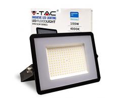 V-TAC Faro LED da Esterno 100W con Chip Samsung - [Ultima Generazione] - IP65-8200 Lumen - Proiettore Faretto LED Esterno Nero per Casa, Giardino, Garage - Impermeabile - Fari - Luce Bianca Naturale