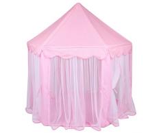 Flyinghedwig Tenda Gioco per Bambini in Poliestere Pongee, Tenda con Il Tetto Principessa Castello per Bambini, Morbido Traspirante Pieghevole Portatile (Rosa)