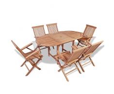 vidaXL Set da Pranzo per Esterni 7 pz Tavolo Estensibile Sedie Set da Giardino Mobili da Pranzo Arredamento da Pranzo per Esterni Legno di Teak