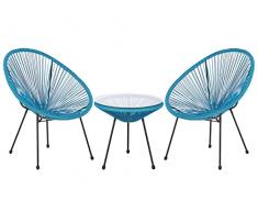 Beliani Set da Esterno con Tavolino e 2 Sedie Blu in Rattan Sintetico Moderno Acapulco