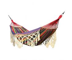 Amaca da campeggio con nappe brasiliane con frange alluncinetto, cotone, lino, doppia amaca per esterni, interni, giardino, patio, veranda, borsa per il trasporto inclusa (A)