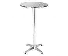 BAKAJI Tavolino in Alluminio per Esterno 60 x 70/110cm Regolabile in Altezza Tavolo Bistrot Ripiano Top in Acciaio Inox Rotondo per Bar Casa Giardino Ristorante Silver (Rotondo)