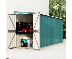 Keketa Capanno Giardino a Parete Capanno Attrezzi da Giardino Casetta Attrezzi Giardino Casetta da Giardino in Lamiera Casetta da Giardino Verde 118x382x178 cm Acciaio Zincato