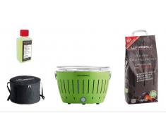 LotusGrill Classic Verde Starter-Set, 1 griglia, 1 carbone di faggio da 2,5 kg, 1 pasta combustibile da 200 ml, 1 borsa per il trasporto (Green)