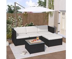 Moimhear Set di mobili da Giardino polyrattan Divano per Esterno angolare, set di divani con cuscini di seduta e schienale
