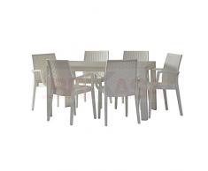 Dimaplast2000 AMZ002 Set Garden Top Tavolo e 6 Poltrone in Resina Effetto Rattan da Giardino, Marrone Scuro, 140x80x72 cm