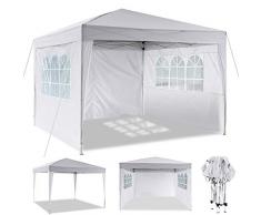 MCTECH/® 3 x 4 m Bianco Tenda Esterno Tenda da Giardino Padiglione Tenda Birra Tenda Gazebo Copertura PE Impermeabile con 4 pareti Laterali 3 finestre 1 Porte con Cerniera