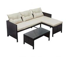 DNNAL Rattan di Vimini del sofà, Patio Mobili Doppio Sedile e Chaise Lounge Couch Seat per Giardino Balcone Patio Bar a Bordo al Coperto (3 pc)
