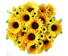4 mazzo Fiori Artificiali fiori finti per cimitero mazzo fiori finti girasole fiori in plastica per interni, per casa, giardino, finestra, decorazione per piante (girasole, 4)