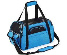 Petcomer Trasportino Morbido per Cane Borsa Tracolla Confortevole Viaggio per Cani Gatti in Treno Aereo(Blu M 43x23x29 cm)