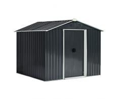 Outsunny Casetta da Giardino Porta Utensili in Lamiera di Acciaio, Capanno da Giardino in Acciaio con Porte Scorrevoli, 236x174x190cm, Grigio