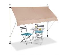Relaxdays Tenda da Sole, Protezione per Il Balcone, Regolabile, Senza Forare, a Manovella, 250 cm di Larghezza, Beige