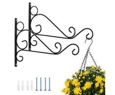 Nuptio 2 Pezzi Staffe Nere per Cestini Appendere Allaperto, Ganci per Appendere Piante Ferro retrò Staffe Giardino Parete Lunghezza 30cm per Fioriera Mangiatoia per Uccelli Lanterne Campanelli