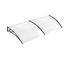 Aufun 300 x 100 cm Pensilina Tettoia per Porta Balcone Esterno Tenda da Veranda Modulabile Polipropilene Pensilina, Supporto Nero