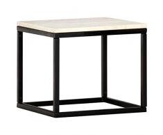 Homgoday Tavolino da Caffè Bianco 40x40x35 cm Pietra Vera Testura Marmo, Tavolino da Salotto, Tavolinetto da Soggiorno, Tavolo per Ufficio Camera da Letto Giardino