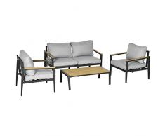 Outsunny Salotto da Esterni da 4 Pezzi con Divanetto, 2 Poltrone e Tavolino, Set da Giardino in Alluminio e Cuscini Imbottiti, Grigio Chiaro