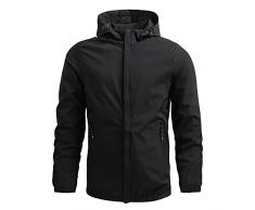 NOAGENJT Cappotto da tasca a maniche lunghe con cerniera a maniche lunghe con cappuccio casual da uomo Giacca allentata frangivento per viaggi di vacanza allaperto Giaccone Pelle