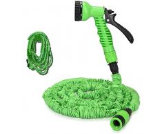 Tubo Estensibile da Giardino - 15m Pistola 7 funzioni getti, Tubo Estensibile per irrigazione da Giardino, autolavaggio, Cortile