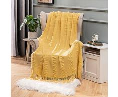 MIULEE Coperta a Maglia Morbido Decorazioni Casa Moderna Resistente per Divano Letto Singolo per Animali Lavabile Coperta Divano Inverno Boho 1 Pezzo 125X150CM Giallo