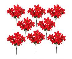 XiXiRan Confezione da 8 Simulazione di Fiori Artificiali Stella di Natale Rossa Cespuglio Albero di Natale Bouquet Ornamento, Decorazione Natalizia Addobbi per la Casa Decorazione Fiori Finti