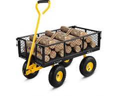 VEVOR Carrello Portalegna da Giardino con 4 Ruote Capacità Carico Max. 227 kg, Carretto per Trasporto Legna da Giardino Rimorchio in Acciaio con Pareti Laterali Rimovibile 86 x 46 x 20 cm con Ruote