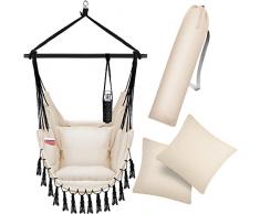KESSER® Poltrona sospesa con 2 Cuscini Portabevande e Scomparto per Libri - Sedia sospesa Safari XXL per Adulti e Bambini, Amaca con capacità di carico Fino a 150 kg, Interni ed Esterni, Beige