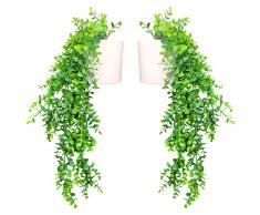 Set di 2 Piante Cadenti Artificiali Piante Artificiali Sospese con Vasi Bianchi Piante Finte da Interno Esterno Piante Finte da Interno Design Pianta Artificiale fiori artificiali pianta finta