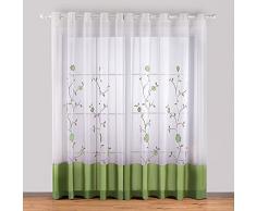 SIMPVALE Tende a Drappeggio con Ricamo Floreale, per Soggiorno e Balcone, 2 PCS，140cm x 145cm，Verde