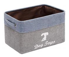 Geyecete-Cestino portaoggetti per Giocattoli per Cani in Lino – Perfetto per organizzare i Giocattoli del Cane, Vestiti per Cane- Scatola Giocattoli per Animale Domestico,cestini Regalo- Grigio/Blu