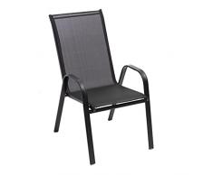 Baroni Home Set Sedie da Giardino con Schienale Alto, Sedie da Esterno per Giardino, Terrazza, Balcone, Veranda, Piscina, in Metallo e PVC, Sedie Impilabili, 91x66x54 cm, Colore Nero, 4 Pezzi