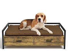 MSmask Cuccia per cani con cassetto, divano per cani, cuccia rialzata, telaio letto per cani di taglia piccola, media e grande, portata massima 70 kg (81,5 x 52 cm, marrone retrò