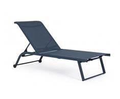 KLULK Lettino Prendisole In Alluminio Verniciato,Con ruote, Rivestito In Texilene, Schienale Reclinabile 4 Posizioni 70 x 182 x 34 cm Per Giardino E Piscina (Blue)