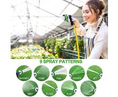 Pistola doccia da giardino Tubo da giardino ugello spray, Tedmetal acqua ugello con Heavy Duty 9 modelli di irrigazione regolabile, antiscivolo e resistente agli urti per impianti di irrigazione