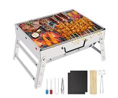 Siebwin Barbecue a Carbonella Portatile con 2 BBQ Griglia Tappetini, Griglia Barbecue Pieghevole in Acciaio Inox, Griglie Barbecue da Tavolo, Barbecue da Balcone, Barbecue da Campeggio