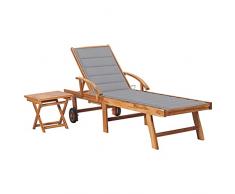 Tidyard Lettino Prendisole con Tavolo e Cuscino in Massello di Teak,Sedie a Sdraio da Giardino Esterno in Legno,per Spiaggia Mare Piscina terrazza,195 x 59,5 x 35 cm,Colore Cuscino Grigio