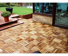 Piastrelle in legno per patio (36 pezzi) e piastrelle dritte per i bordi (8 pezzi). Il famoso click-deck in acacia per patio, giardino, balcone, vasca idromassaggio. Pannelli quadrati da 30 cm