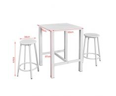 SoBuy® Set 3 pezzi Tavolo con 2 sgabelli, Set di mobili da balcone,bianco,OGT12-W,IT
