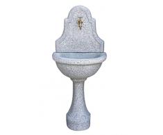 Fontana a muro sabbiata in cemento color grigio, 53x35x120 cm