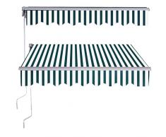 RELAX4LIFE Tenda da Sole a Bracci Estensibili, Telaio in Alluminio, Tettuccio Parasole Resistente al Sole, Tenda da Sole Manuale Avvolgibile per Balcone (Verde-Bianco, 2.5x2.0 m)