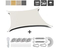 AMCER Tenda a Velo da Sole 5x7m, Vela Ombreggiante, Protezione Solare Protezione dai Raggi UV, Resistente e Anti-Strappo, per Ombra Giardino Terrazzo - Bianco